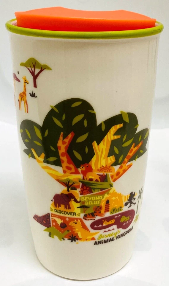 Disney Parks Animal Kingdom Ceramic Starbucks Travel Tumbler 12oz Mug Lid