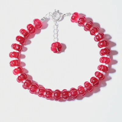 925 Sterlingsilber schönes rotes Aventurin Kürbis 8 mm Edelstein Armband 7 Zoll - Bild 1 von 4