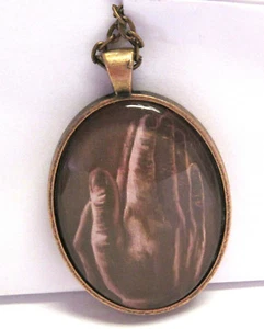 Handmade Glass Cabochon Necklace- Praying Hands   - Picture 1 of 2