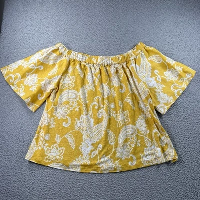 Top Chicos Mujer 3 (XL) Amarillo Lino Floral Hombro Descubierto Boho Tropical Resort Foto 1 de 4