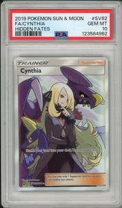 2019 Pokemon Sun & Moon Hidden Fates Cynthia Full Art #SV82 PSA 10 - Picture 1 of 2