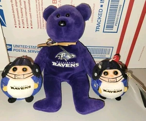 2 TY Baltimore Ravens beanie Balls Ballz Key clip Back Pack NFL + Beanie Baby - Picture 1 of 2