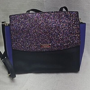 Kate Spade Laurel Way Umhängetasche Farbblock schwarz lila Glitzer Handtasche Neu mit Etikett - Bild 1 von 7
