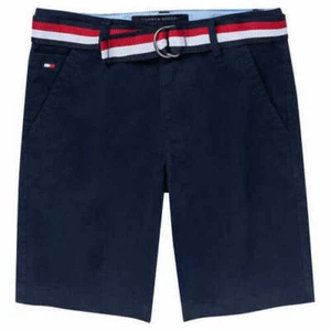 Tommy Hilfiger Boys Belted Chino Shorts Adjustable Waist Navy Beige Gray - Picture 1 of 13