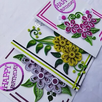 SRILANKA Handmade 03 BIRTHDAY WISH CARDS 3D Greeting Colourfull Friend Girls NEW - Image 1 of 4