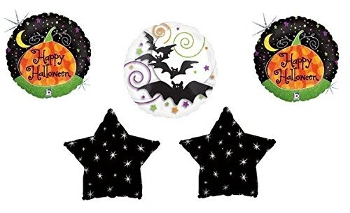 Globos Feliz Halloween,- Calabazas de Halloween, Murciélagos, Estrellas Negras y Plateadas - 5 Foto 1 de 1