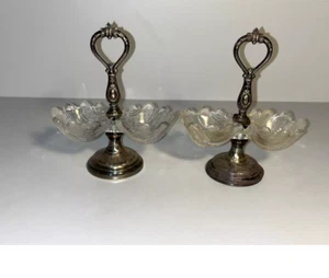 Ancienne Paire de Salières EN ARGENT MASSIF ET VERRE - Picture 1 of 14