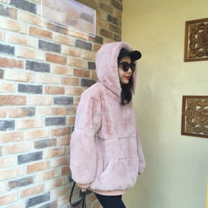 Ladies Faux Fur Hoodie Coat Jacket Sweatshirt Pullover Winter Warm Loose Fashion - Picture 1 of 16