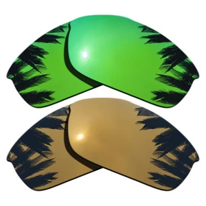 Polarized Green Mirrored&Bronze Gold Replacement Lenses for-Oakley Flak Jacket - Picture 1 of 4