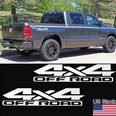 2Pcs 17" Silver 4x4 OFF ROAD Truck Bed Side Decal Vinyl Stickers For Dodge Ram - Image 1 of 4