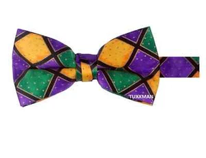 New Mardi Gras Mens Bowtie Purple Green Gold Tuxedo Bow Tie Masquerade TUXXMAN - Picture 1 of 1