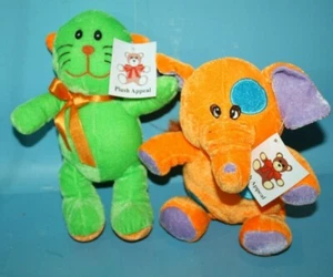 Mardi Gras Plush Appeal Cat Elephant 10" Soft Toy Stuffed Animal Lot 2 Plushies - Picture 1 of 9