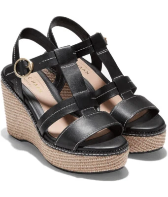 Sandalias de cuña alpargata de cuero negras Cole Haan Cloudfeel Allday. Talla 9.5 ¡NUEVO! Foto 1 de 4