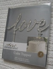 Silver Glitter Acrylic Love Cake Topper Wedding Birthday Valentine's Day Party 