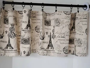 Valance French Paris Script Crema con Trattamento Finestra Anatra Cotone Nero 52 W - Foto 1 di 7