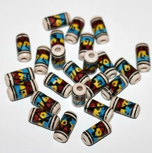 20 Keramik Perlen 14 mm Walze Zylinder blau braun Inka Indianer Schmuck Perle-14 - Bild 1 von 2