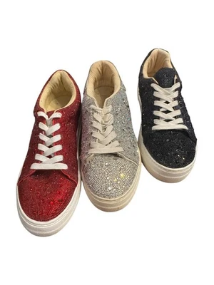 Betsey Johnson Zapatos SIDNY Plataforma Tenis Estrás Rojo Negro Plata Lote 9.5 Foto 1 de 4