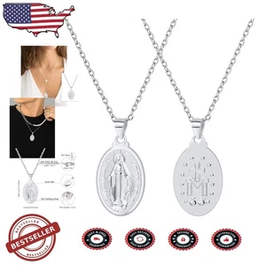 Dainty Sterling Silver Virgin Mary Pendant Necklace, Rolo Chain, Catholic Gift - Picture 1 of 11