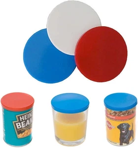 Pet Food Can Covers | Set of 3 Assorted Colours Cat Dog Food Can Covers BPA Free - Picture 1 of 12