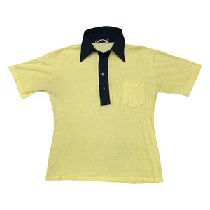 Vintage Polo Shirt Mens Sz M 70s Short Sleeve Contrast Collar Pocket Rockabilly - Picture 1 of 8