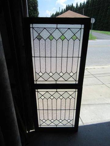 ~ ANTIQUE STAINED GLASS WINDOWS DOUBLE HUNG TOP & BOTTOM SET ~ SALVAGE Cover