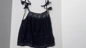 Miss Me navy blue spaghetti strap top with fringe and blue and white print sz L - Picture 1 of 2