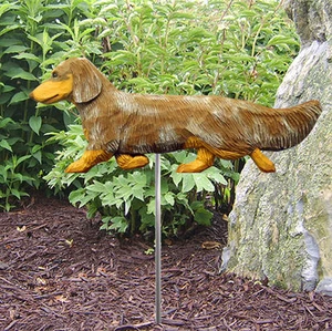 Letrero de jardín exterior Dachshund figura pintada a mano pelo largo rojo - Imagen 1 de 1
