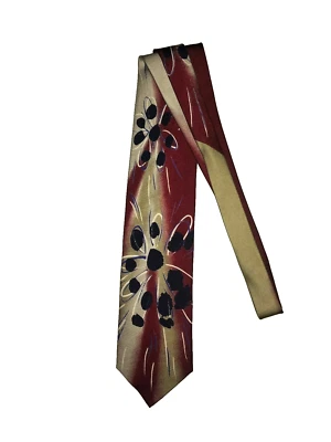 Corbata de seda vintage VIVA para hombre negra tostada borgoña Foto 1 de 3