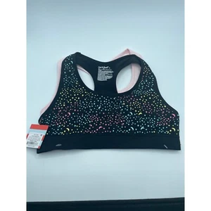 Cat & Jack Girls' 2pk Racerback Sports Bra Multi Star Black/Pink Sz M (32A) - Picture 1 of 4