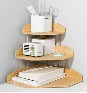 3 Tier Bamboo Corner Shelf Pantry Shelf, Kitchen Counter, Desk NEW - Picture 1 of 7