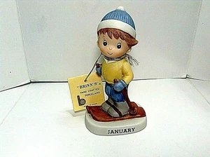 BRINN'S JANUARY "BOY ON SKI'S" 5,5" - PORZELLAN FIGUR #DA-1000.9 NEU MIT ETIKETT VINTAGE NEUWERTIG - Bild 1 von 5
