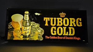 Vintage Tuborg Gold Crown Beer Lighted Sign Man Cave Decor Bar Brew  - Picture 1 of 23