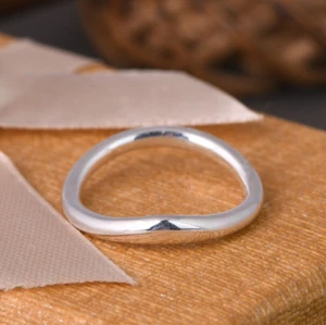 Solid Sterling Silver Wave Band Ring Simple Thick Plain Ring For Birthday Gift - Picture 1 of 6