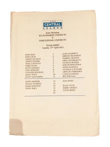 SCUNTHORPE UNITED V HARTLEPOOL UNITED RES - CENTRAL LEAGUE TEAMSHEET - 17/4/2012 - Picture 1 of 1