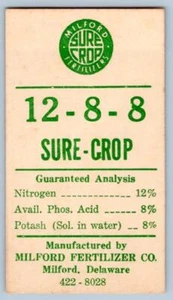 MILFORD FERTILIZER CO DELAWARE SURE CROP VINTAGE CARD TAG - Picture 1 of 2