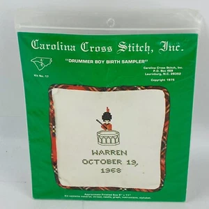 Vintage Carolina Cross Stitch #17 Drummer Boy Birth Sampler Kit 9x11 1975 - Picture 1 of 4