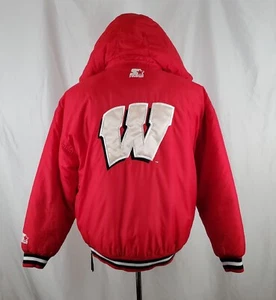 Wisconsin Badgers Starter Jacket Coat Medium Pullover Hooded Pocket Embroidered - Picture 1 of 12