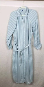 Old Navy Shirt Dress 2X Blue White Pinstriped Maxi Long Sleeve Tie Belt Casual - Picture 1 of 7