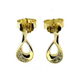 18ct Yellow Gold Plated Silver CZ Crystal Set Teardrop Drop Studs Earrings - Picture 1 of 3