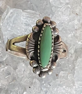 Native American Turquoise and Sterling Silver Ring SS 6 Child Rare Green - Picture 1 of 3