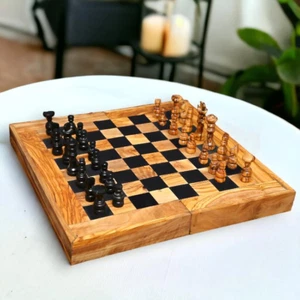2 in 1 Olive Wood HandCrafted Chess & Backgammon Game Luxury Set 40cm x 40cm UK - Picture 1 of 6