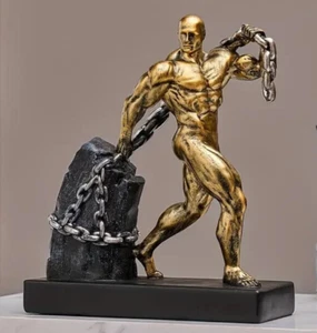 NEW 11" Golden Greek Mythology SISYPHUS Muscle Man Resin Figurine Sculpture 11x9 - Picture 1 of 6