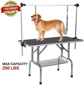 36"Heavy Duty Pet Grooming Table Adjustable Stainless Steel Frame Rubber Surface - Picture 1 of 12