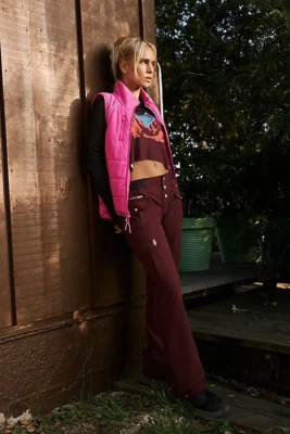 Free People Oversized Retro Y2K 90's Hot Pink Cropped Puffer Vest - Image 1 of 3