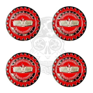 Caprice Red On Chrome Lowrider Wire Wheel Knock-Off Metal Chips Emblems - Picture 1 of 4