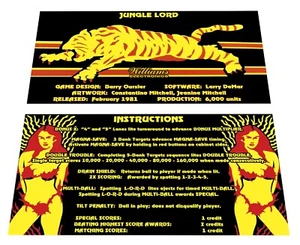 Williams Jungle Lord Pinball Custom Apron Instruction Cards - Picture 1 of 2