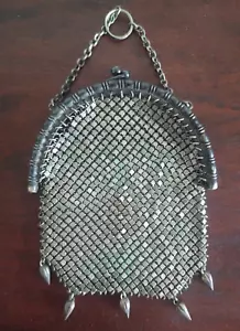 Monedero antiguo Art Nouveau alemán de plata Chatelaine cota de malla con dijes - Imagen 1 de 4