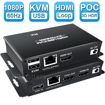 60M HDMI KVM Extender POC over Ethernet Cat5e/cat6 1080P RJ45 HDMI USB Extender - Bild 1 von 4