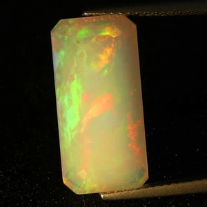 8.14Cts Sparkling Natural Color Play White Opal Emerald Cut Ethiopian Gemstone - Picture 1 of 4