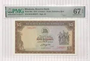 Rhodesia 5 Dollars 1979 P-40a UNC PMG 67 - Picture 1 of 2